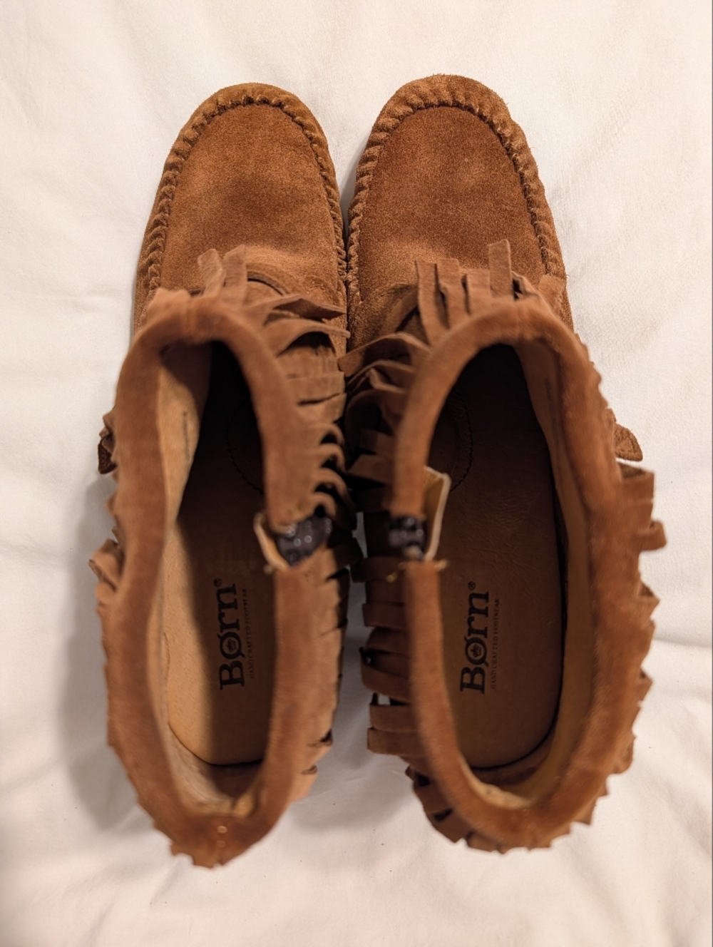 Born Thora Saddle Brown Suede Fringe Ankle Boots Size 10 New Without The Box - Picture 5 of 11